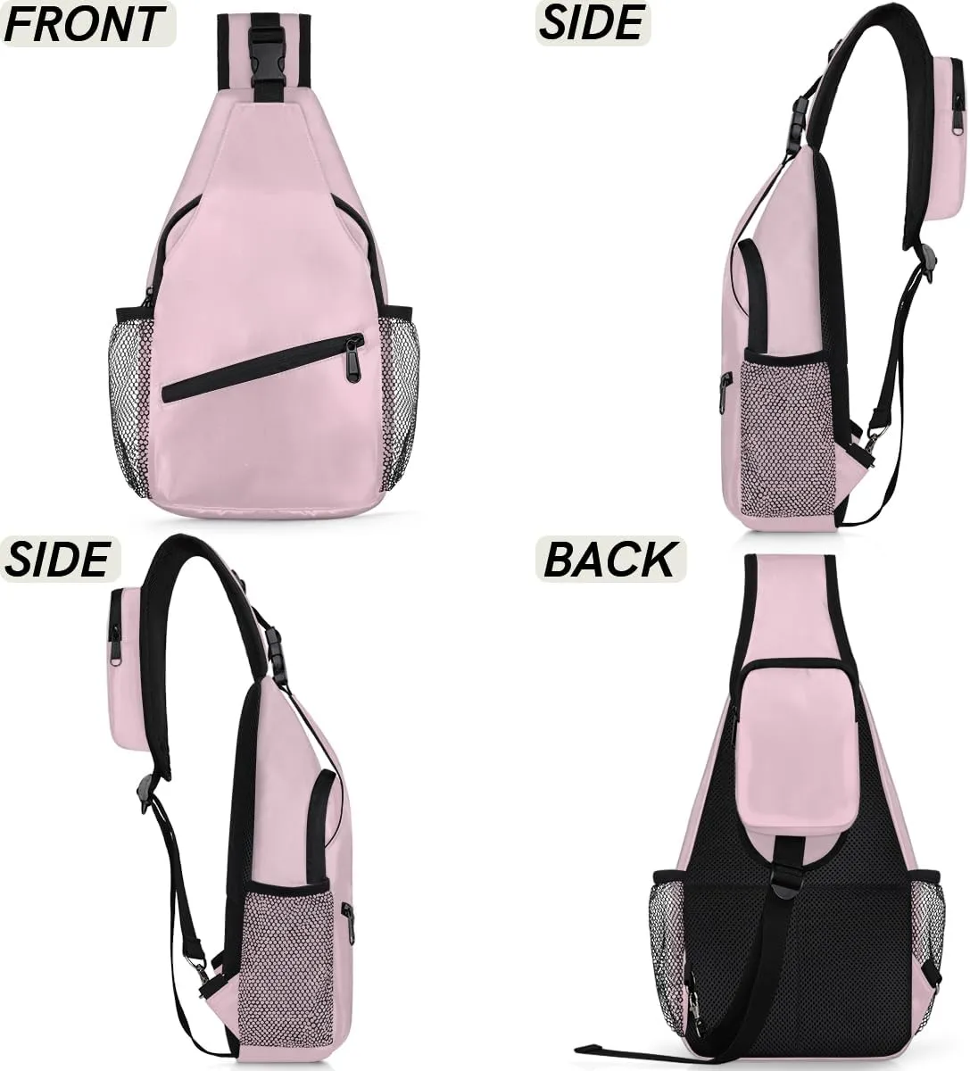 Pink Crossbody Shoulder Bag Sling Backpack Lightweight Crossbody Bag Motorcycle Chest Bag for Women Men