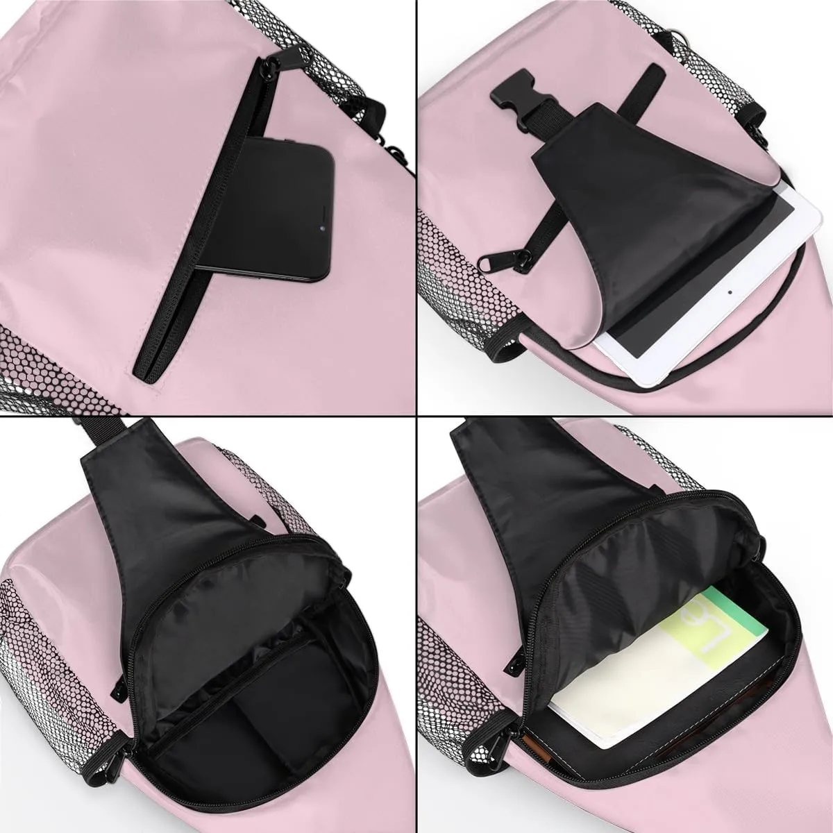 Pink Crossbody Shoulder Bag Sling Backpack Lightweight Crossbody Bag Motorcycle Chest Bag for Women Men
