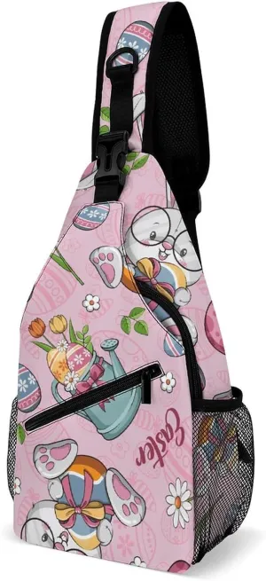 Pink Happy Easter Sling Backpack, Crossbody Shoulder Bag, Chest Bags for Outdoor Travel Fitness, 38x20cm, Style-4