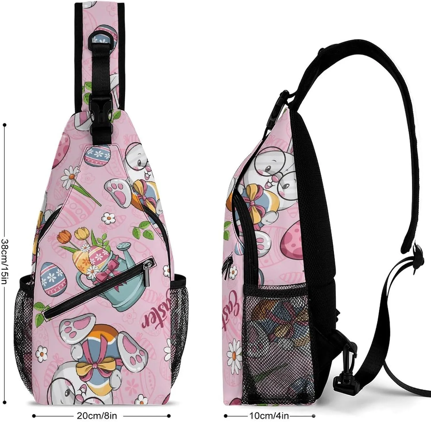 Pink Happy Easter Sling Backpack, Crossbody Shoulder Bag, Chest Bags for Outdoor Travel Fitness, 38x20cm, Style-4