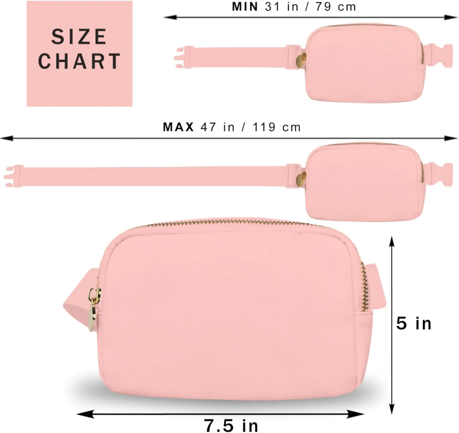 Pink Leather Belt Bag for Women – Stylish Crossbody Fanny Pack, Large Leather Waist Bag, Trendy Everywhere Belt Bag, Fashionable Cross Body Fanny Pack for Travel & Everyday Use
