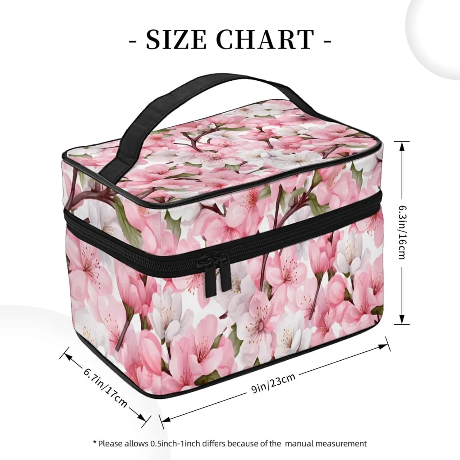 Pink White Flower Makeup Bag for Women Travel Cosmetic Bag Large Makeup Case Portable Toiletry Skincare Organizer Bag