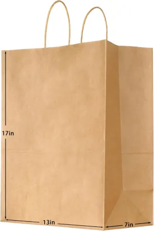 PINWATT 20Pcs 17 x 13 x 7 Inch Extra Large Kraft Paper Bags, Brown Gift Bags Bulk with Handles, Retail Bag for Business, Shopping, Merchandise, Birthday Wedding Party Favor Bag
