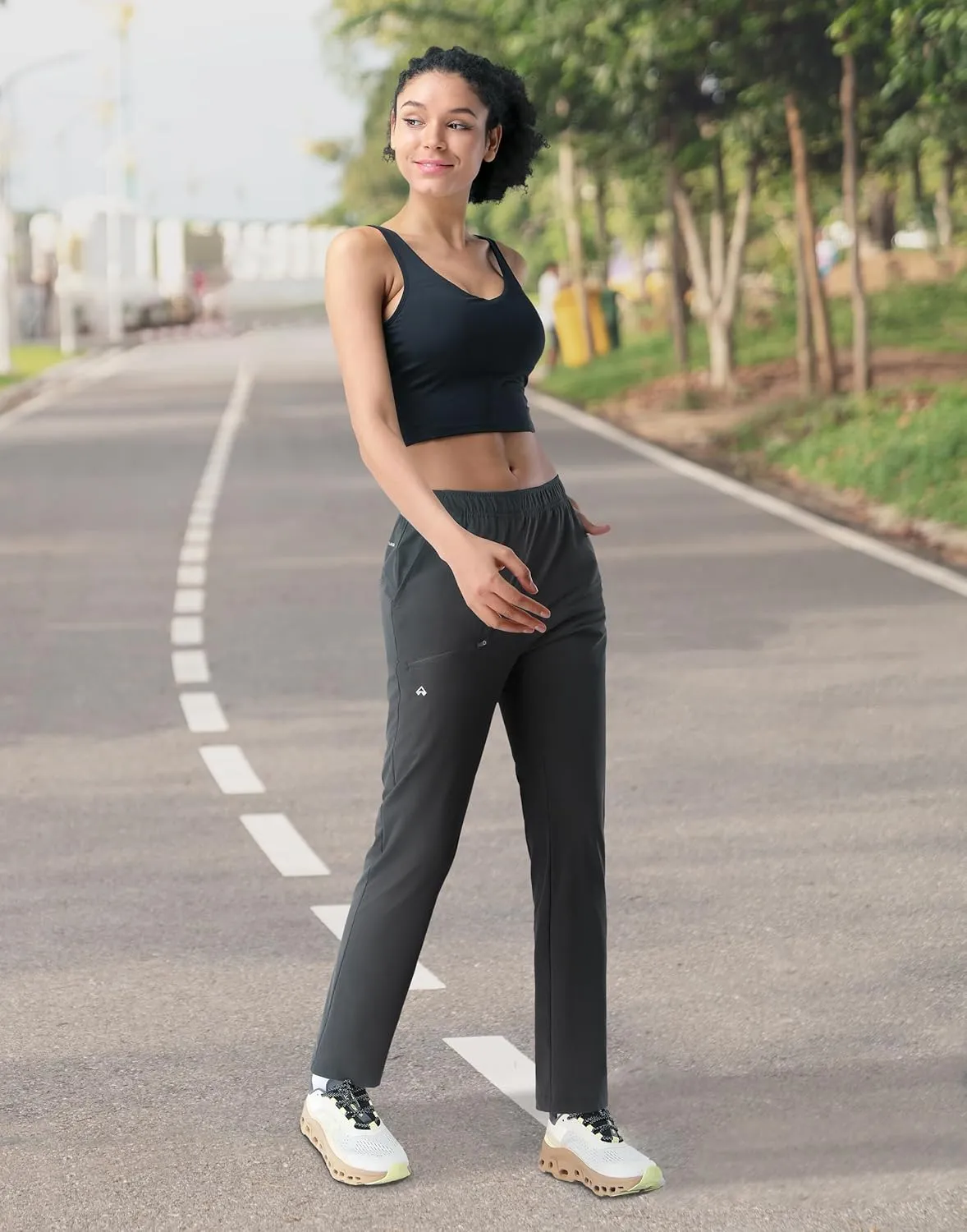Pioneer Camp Women's Hiking Pants UPF 50  Elastic Waist Drawstring Ultra-Stretch Lightweight Outdoor Cargo Pants for Travel