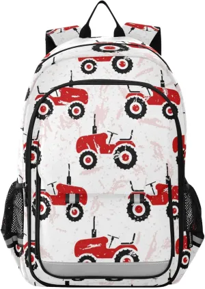 Plaaee Red Old Wheeled Tractors Kids Backpack for Boys Girls Elementary School Bags Backpacks for Children Bookbags Primary Student Book Bags