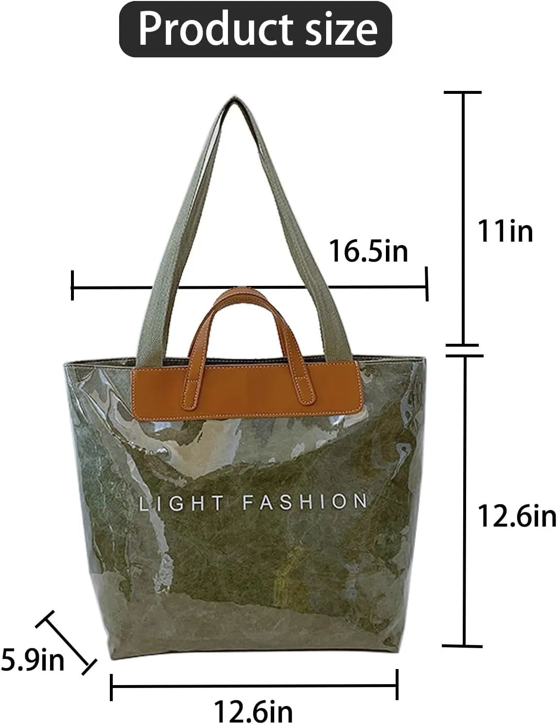 Plastic Tote Bag for Women, PVC Clear Beach Tote Bag with PU Handle, Letters Print Large Kraft Paper Hobo Handbag