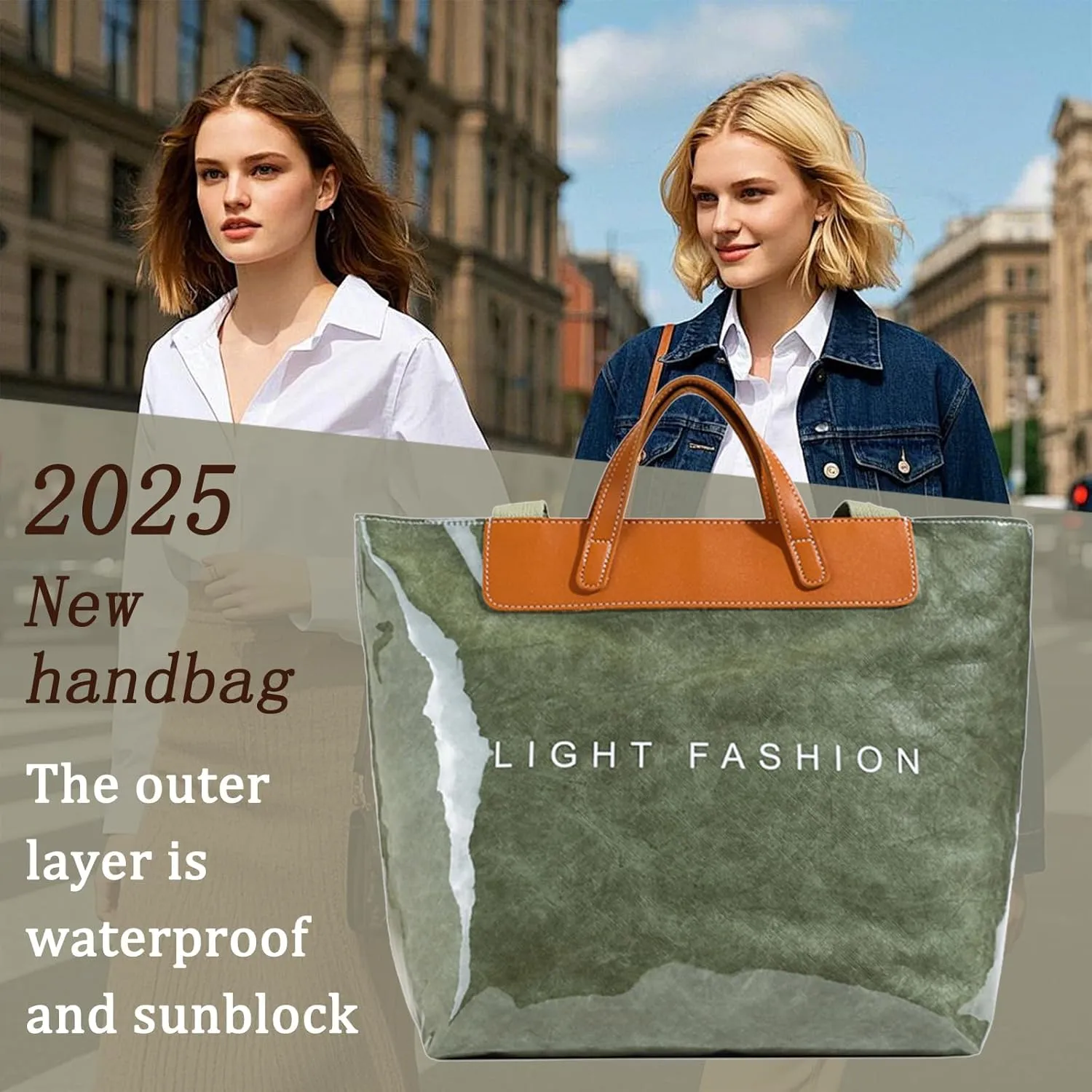 Plastic Tote Bag for Women, PVC Clear Beach Tote Bag with PU Handle, Letters Print Large Kraft Paper Hobo Handbag