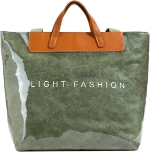 Plastic Tote Bag for Women, PVC Clear Beach Tote Bag with PU Handle, Letters Print Large Kraft Paper Hobo Handbag