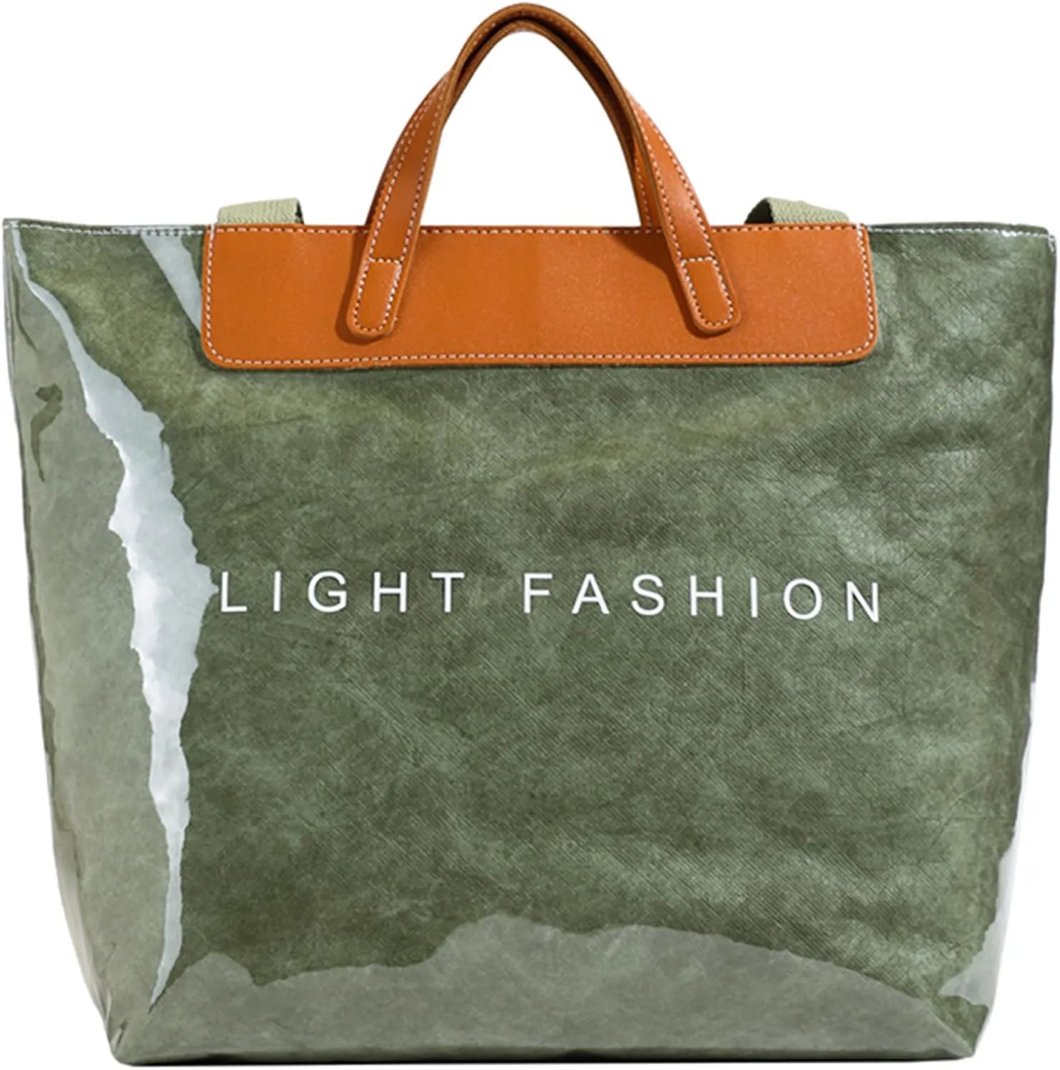 Plastic Tote Bag for Women, PVC Clear Beach Tote Bag with PU Handle, Letters Print Large Kraft Paper Hobo Handbag