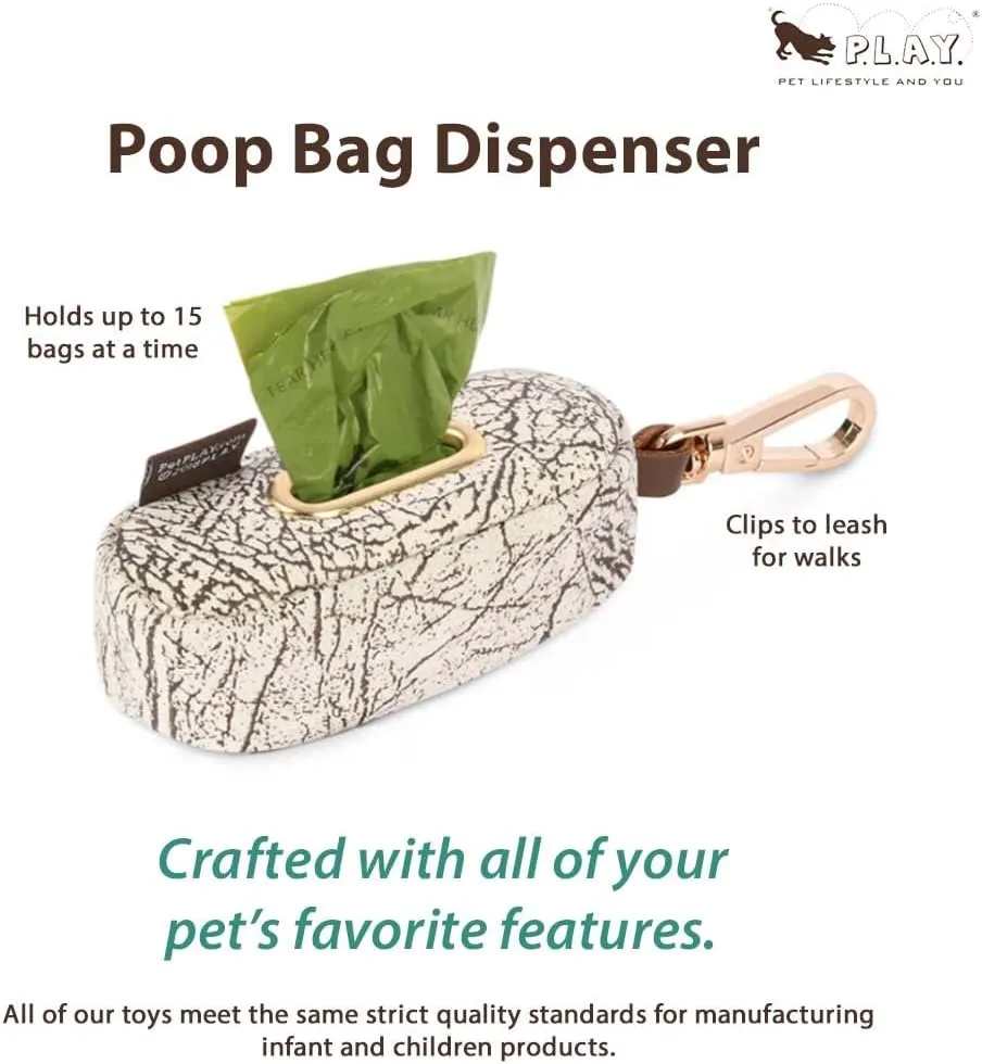P.L.A.Y. Proper Pup Poop Bag Dispenser - Camo Green - Dogs Pet & Waste Management Holder, 15ct Bag Roll, Easy Clip Attachment, Upcycled Material