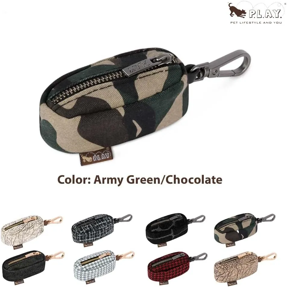 P.L.A.Y. Proper Pup Poop Bag Dispenser - Camo Green - Dogs Pet & Waste Management Holder, 15ct Bag Roll, Easy Clip Attachment, Upcycled Material