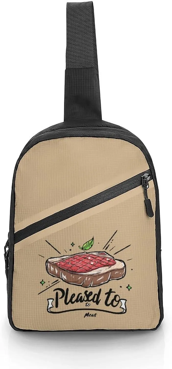 Pleased to Meat Funny Sling Backpack Crossbody Shoulder Bag Casual Chest Bag Travel Hiking Daypack