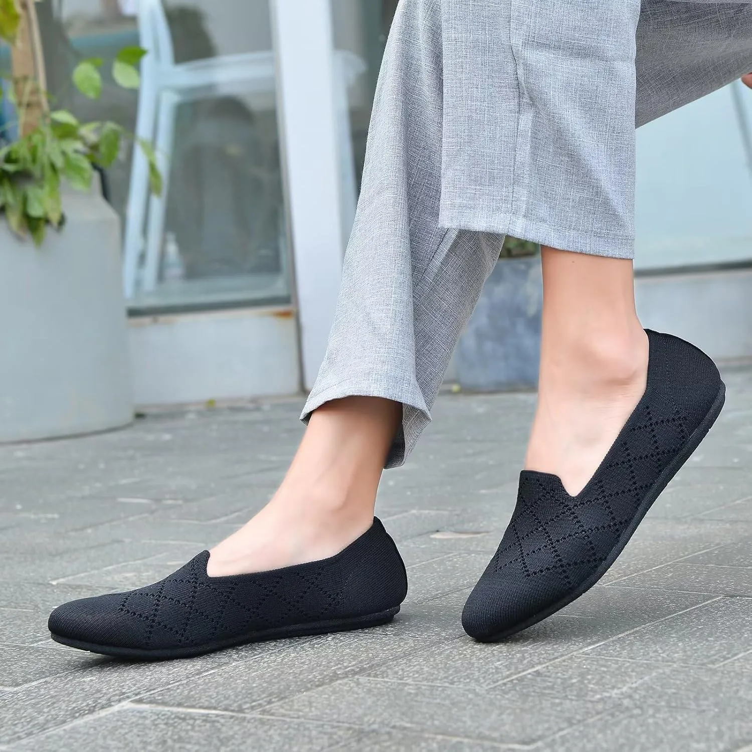 poemlady Women’s Ballet Flat Shoes Dress Shoes Knit Round Toe Slip On Ballerina Walking Flats Shoes for Woman Low Wedge Casual