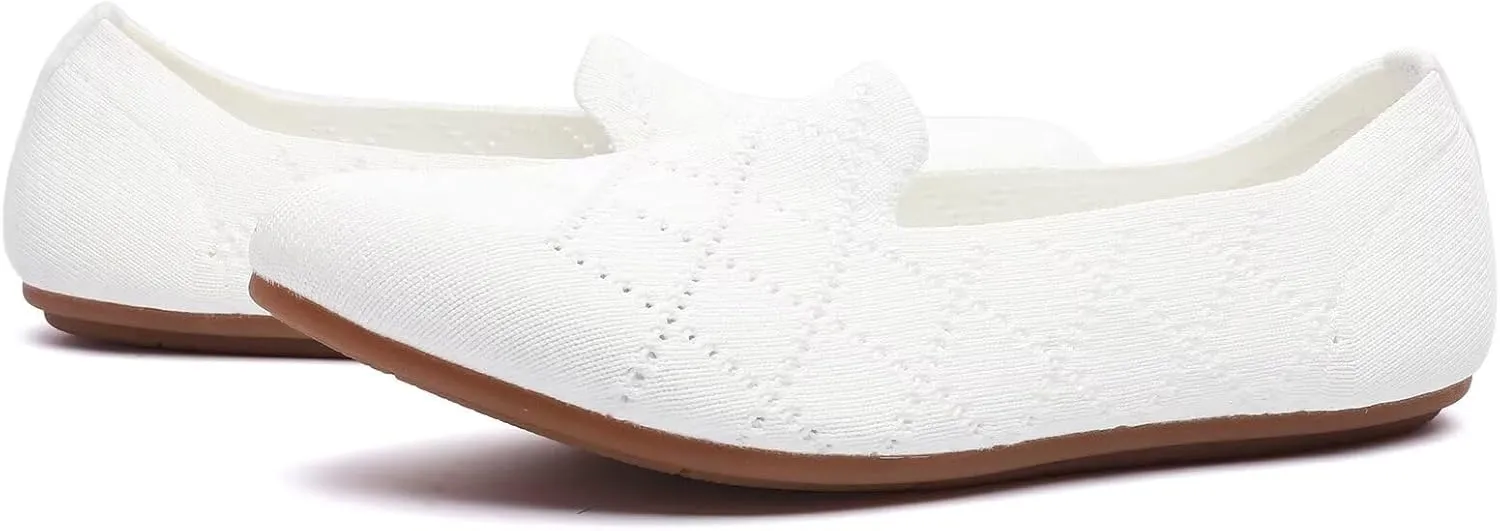 poemlady Women’s Ballet Flat Shoes Dress Shoes Knit Round Toe Slip On Ballerina Walking Flats Shoes for Woman Low Wedge Casual