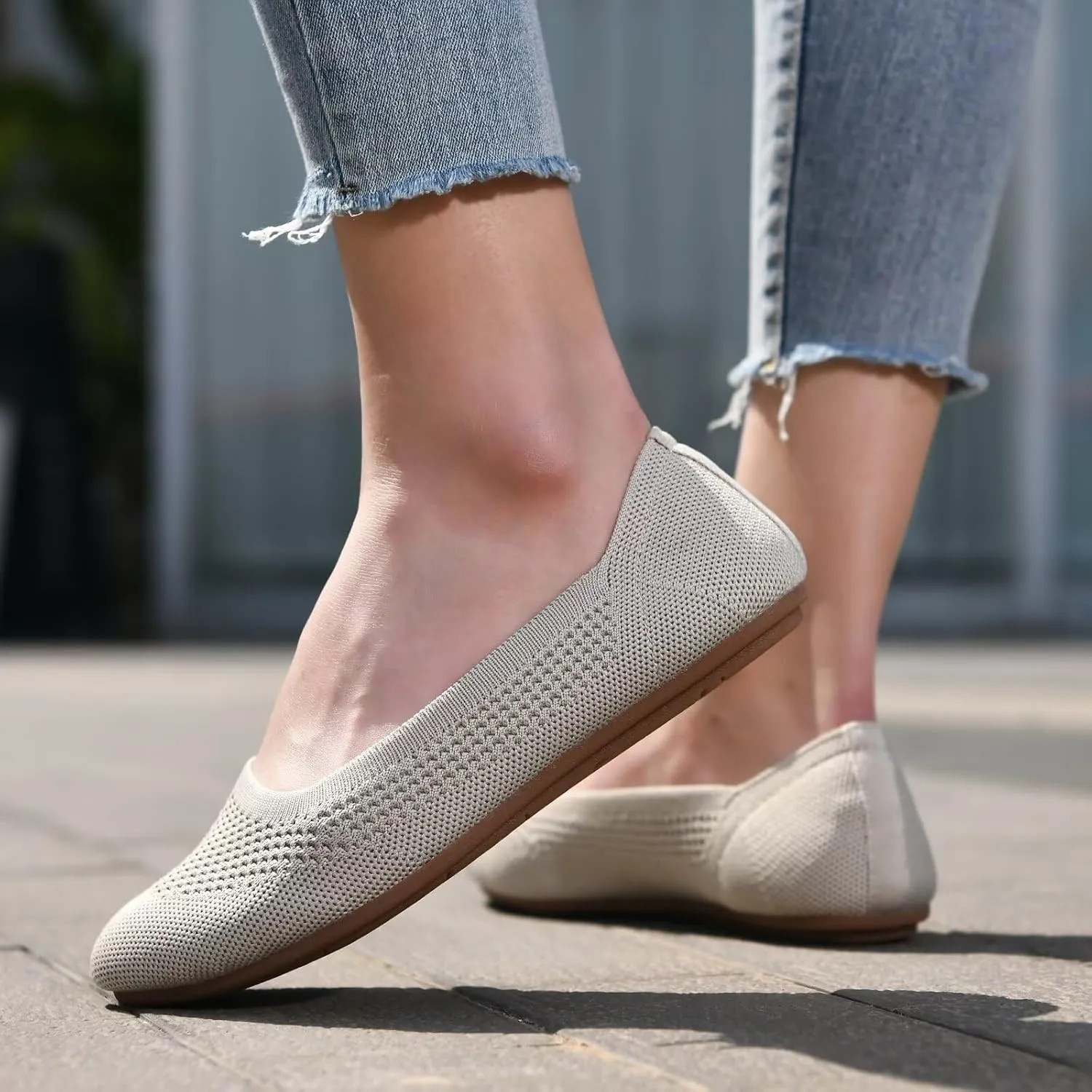 poemlady Women’s Ballet Flat Shoes Dress Shoes Knit Round Toe Slip On Ballerina Walking Flats Shoes for Woman Low Wedge Casual