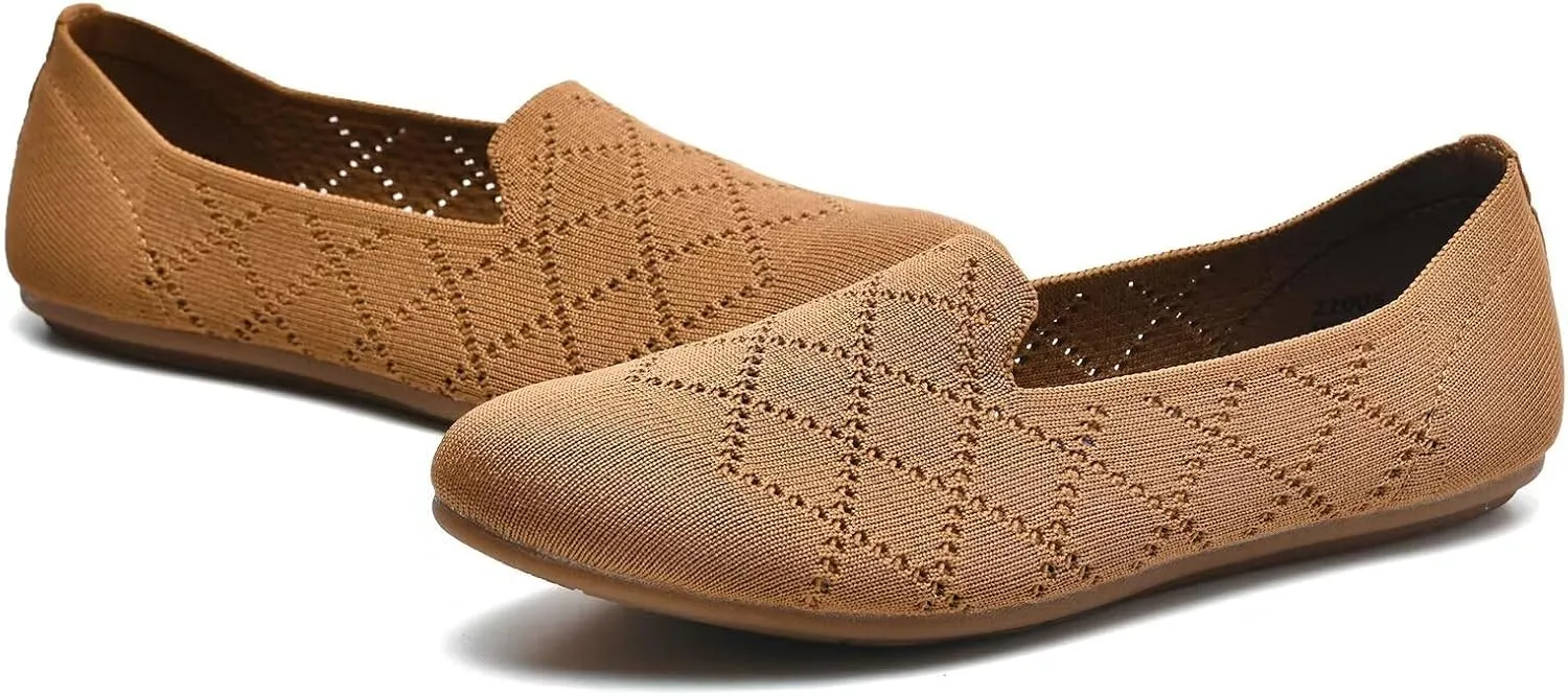 poemlady Women’s Ballet Flat Shoes Dress Shoes Knit Round Toe Slip On Ballerina Walking Flats Shoes for Woman Low Wedge Casual