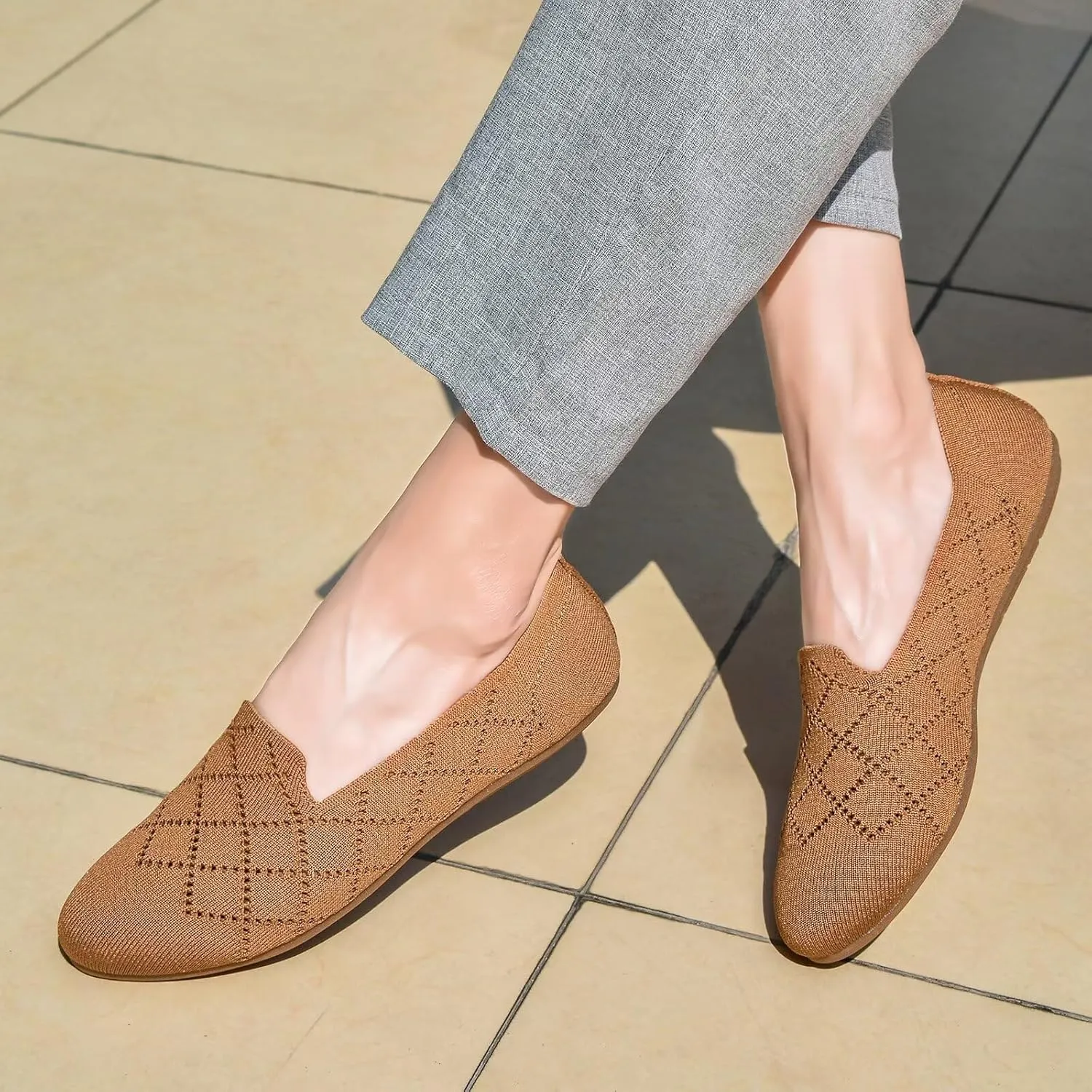 poemlady Women’s Ballet Flat Shoes Dress Shoes Knit Round Toe Slip On Ballerina Walking Flats Shoes for Woman Low Wedge Casual