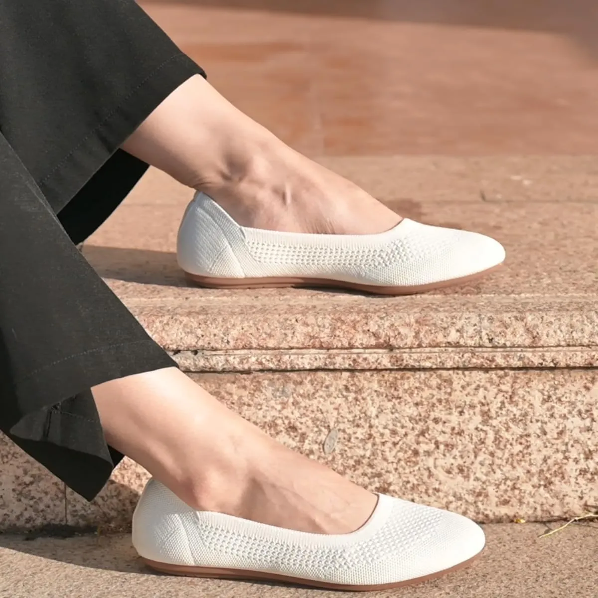 poemlady Women’s Ballet Flat Shoes Dress Shoes Knit Round Toe Slip On Ballerina Walking Flats Shoes for Woman Low Wedge Casual