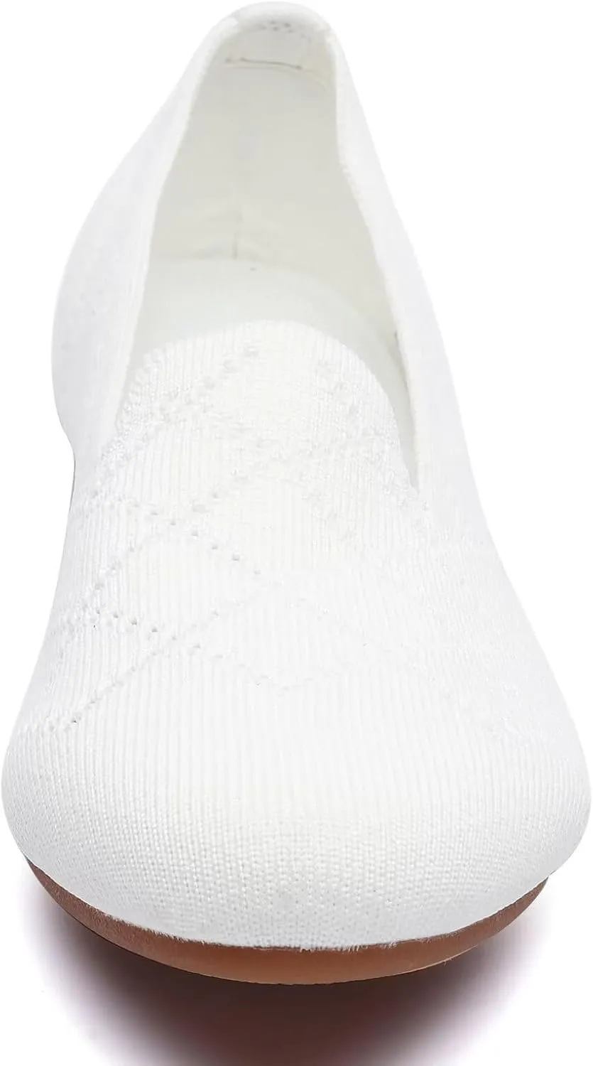 poemlady Women’s Ballet Flat Shoes Dress Shoes Knit Round Toe Slip On Ballerina Walking Flats Shoes for Woman Low Wedge Casual