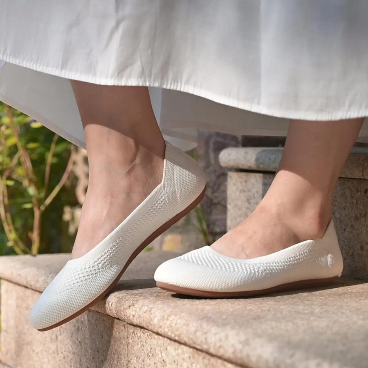 poemlady Women’s Ballet Flat Shoes Dress Shoes Knit Round Toe Slip On Ballerina Walking Flats Shoes for Woman Low Wedge Casual