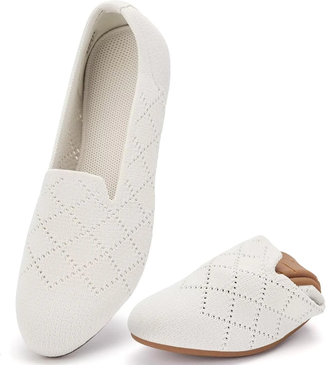poemlady Women’s Ballet Flat Shoes Dress Shoes Knit Round Toe Slip On Ballerina Walking Flats Shoes for Woman Low Wedge Casual