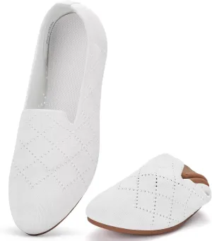 poemlady Women’s Ballet Flat Shoes Dress Shoes Knit Round Toe Slip On Ballerina Walking Flats Shoes for Woman Low Wedge Casual
