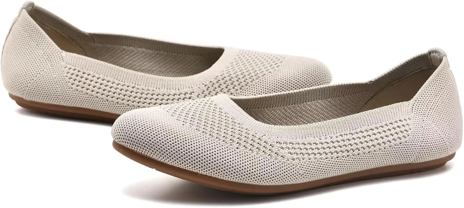 poemlady Women’s Ballet Flat Shoes Dress Shoes Knit Round Toe Slip On Ballerina Walking Flats Shoes for Woman Low Wedge Casual