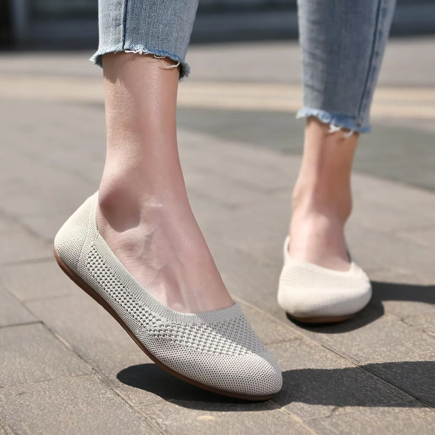 poemlady Women’s Ballet Flat Shoes Dress Shoes Knit Round Toe Slip On Ballerina Walking Flats Shoes for Woman Low Wedge Casual