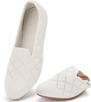 poemlady Women’s Ballet Flat Shoes Dress Shoes Knit Round Toe Slip On Ballerina Walking Flats Shoes for Woman Low Wedge Casual