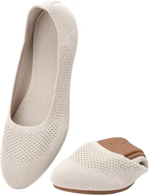 poemlady Women’s Ballet Flat Shoes Dress Shoes Knit Round Toe Slip On Ballerina Walking Flats Shoes for Woman Low Wedge Casual