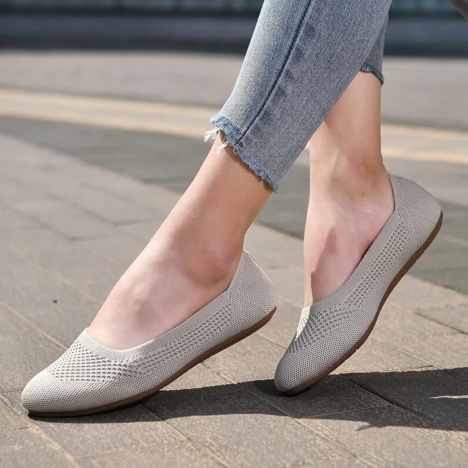poemlady Women’s Ballet Flat Shoes Dress Shoes Knit Round Toe Slip On Ballerina Walking Flats Shoes for Woman Low Wedge Casual