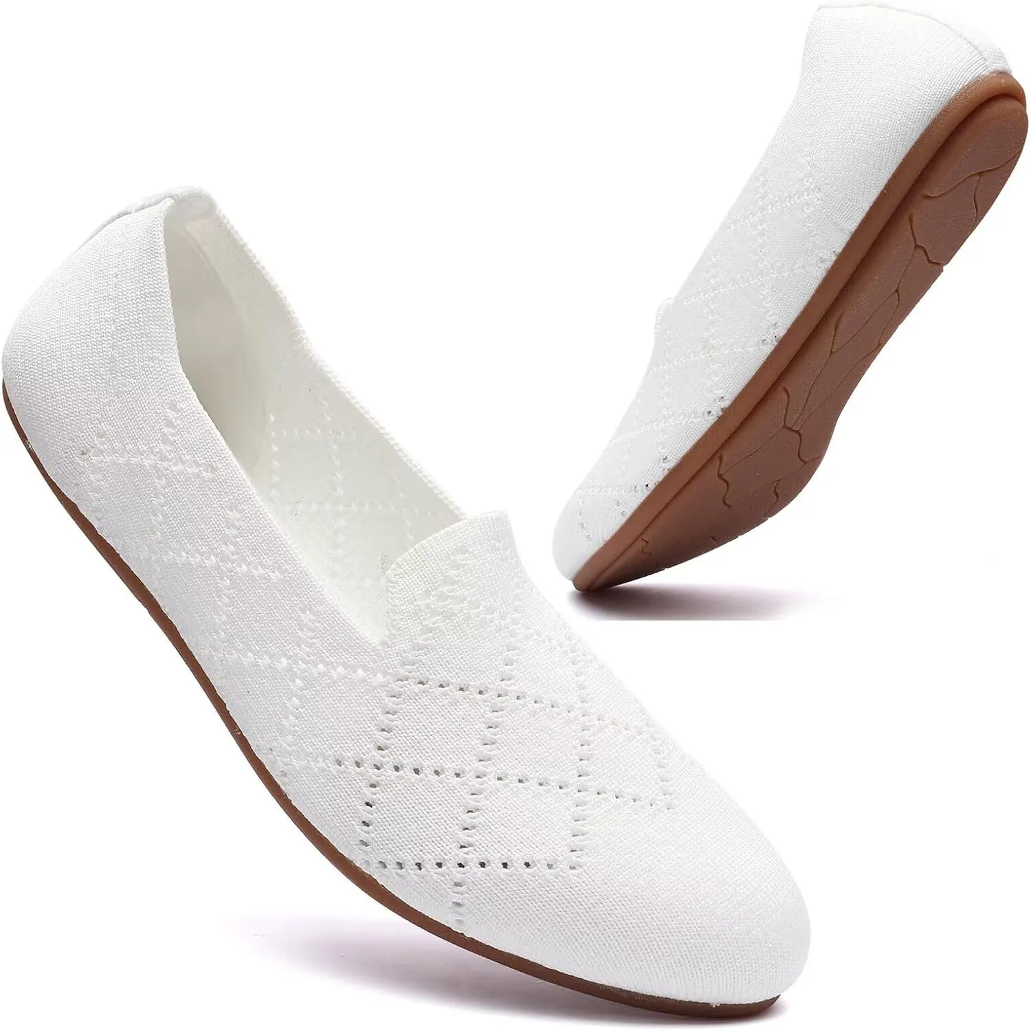 poemlady Women’s Ballet Flat Shoes Dress Shoes Knit Round Toe Slip On Ballerina Walking Flats Shoes for Woman Low Wedge Casual
