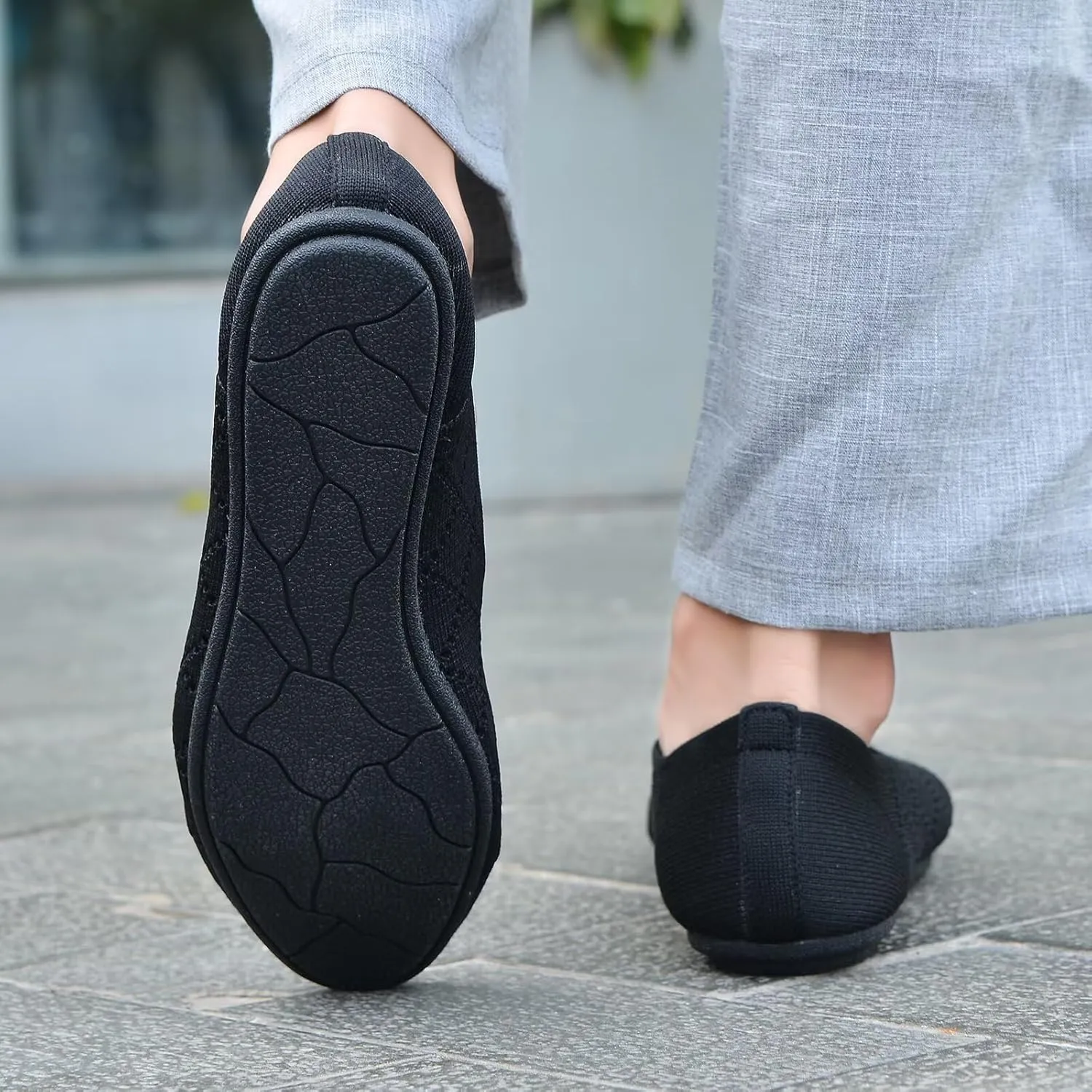 poemlady Women’s Ballet Flat Shoes Dress Shoes Knit Round Toe Slip On Ballerina Walking Flats Shoes for Woman Low Wedge Casual