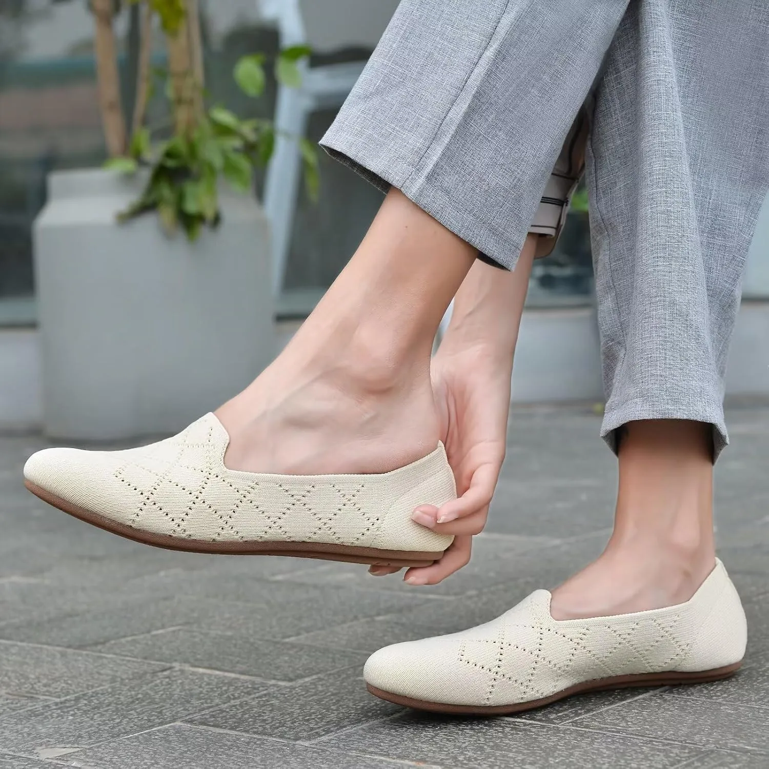 poemlady Women’s Ballet Flat Shoes Dress Shoes Knit Round Toe Slip On Ballerina Walking Flats Shoes for Woman Low Wedge Casual