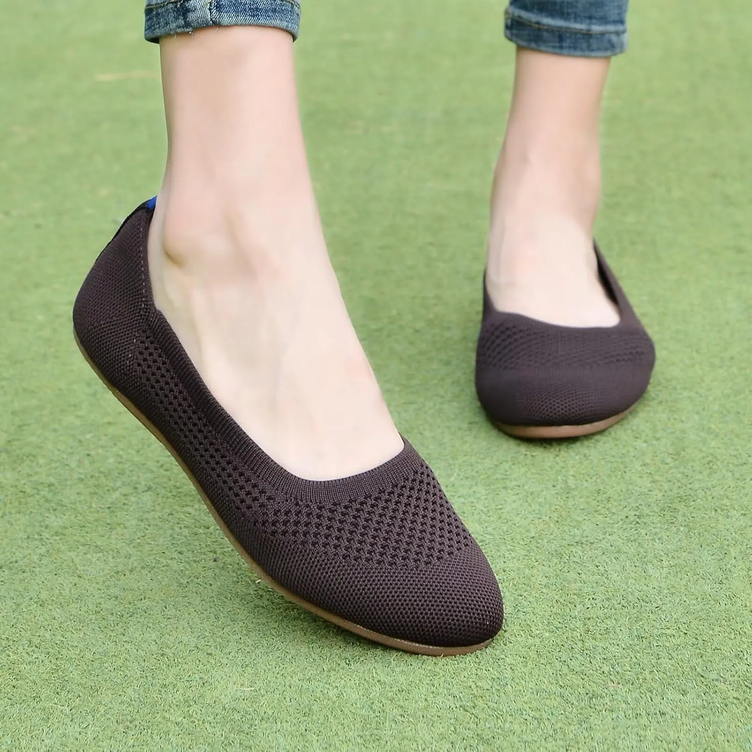 poemlady Women’s Ballet Flat Shoes Dress Shoes Knit Round Toe Slip On Ballerina Walking Flats Shoes for Woman Low Wedge Casual