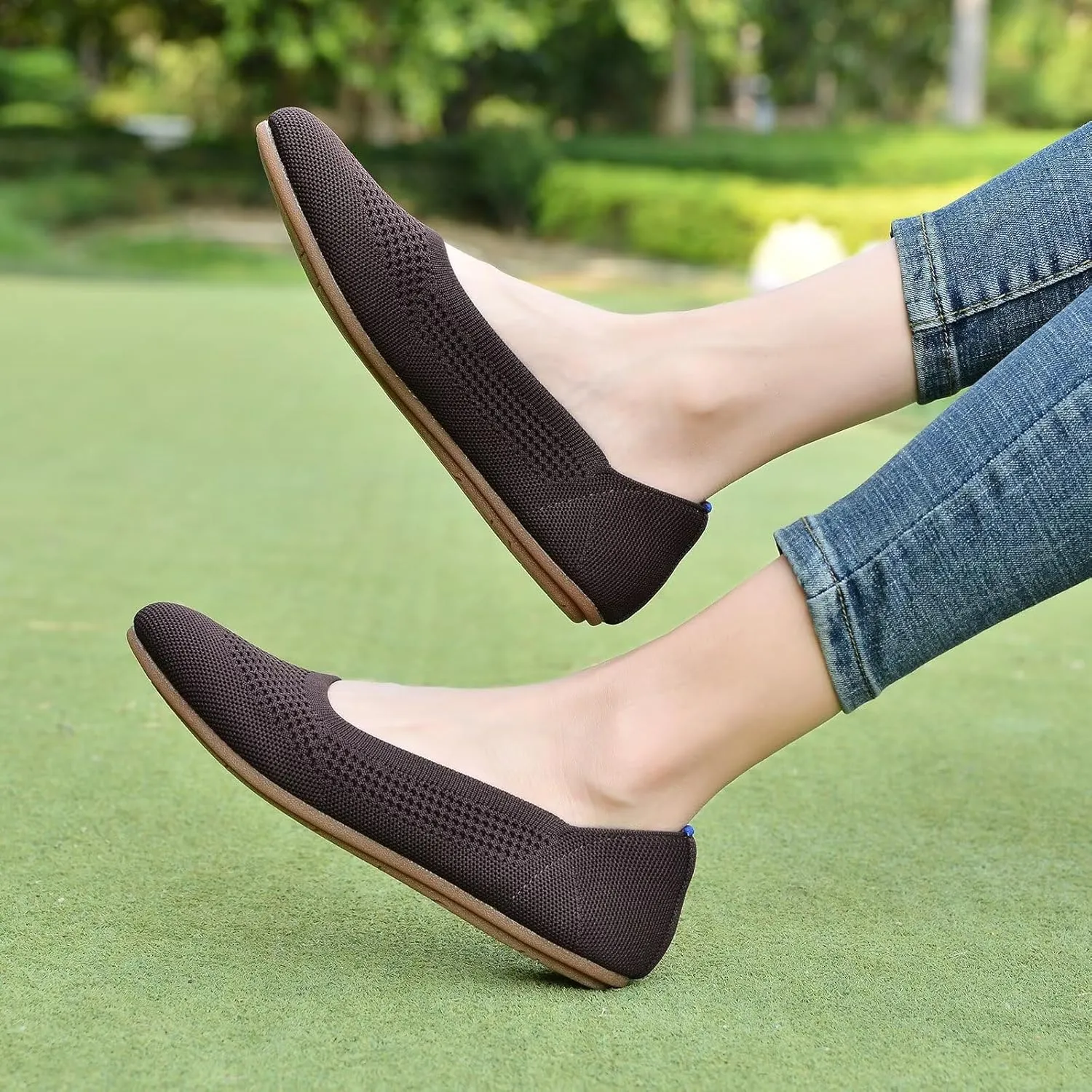 poemlady Women’s Ballet Flat Shoes Dress Shoes Knit Round Toe Slip On Ballerina Walking Flats Shoes for Woman Low Wedge Casual