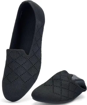 poemlady Women’s Ballet Flat Shoes Dress Shoes Knit Round Toe Slip On Ballerina Walking Flats Shoes for Woman Low Wedge Casual