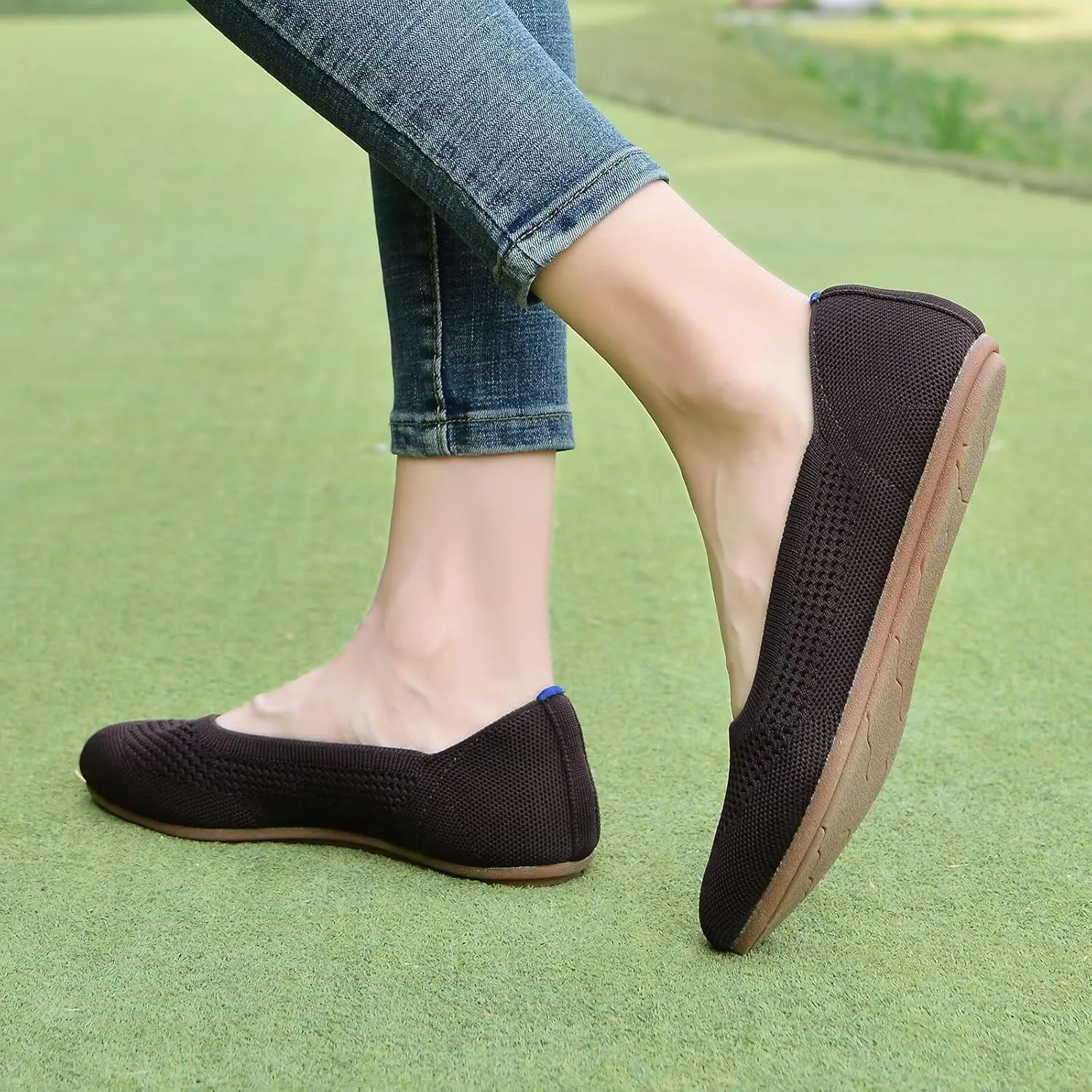 poemlady Women’s Ballet Flat Shoes Dress Shoes Knit Round Toe Slip On Ballerina Walking Flats Shoes for Woman Low Wedge Casual