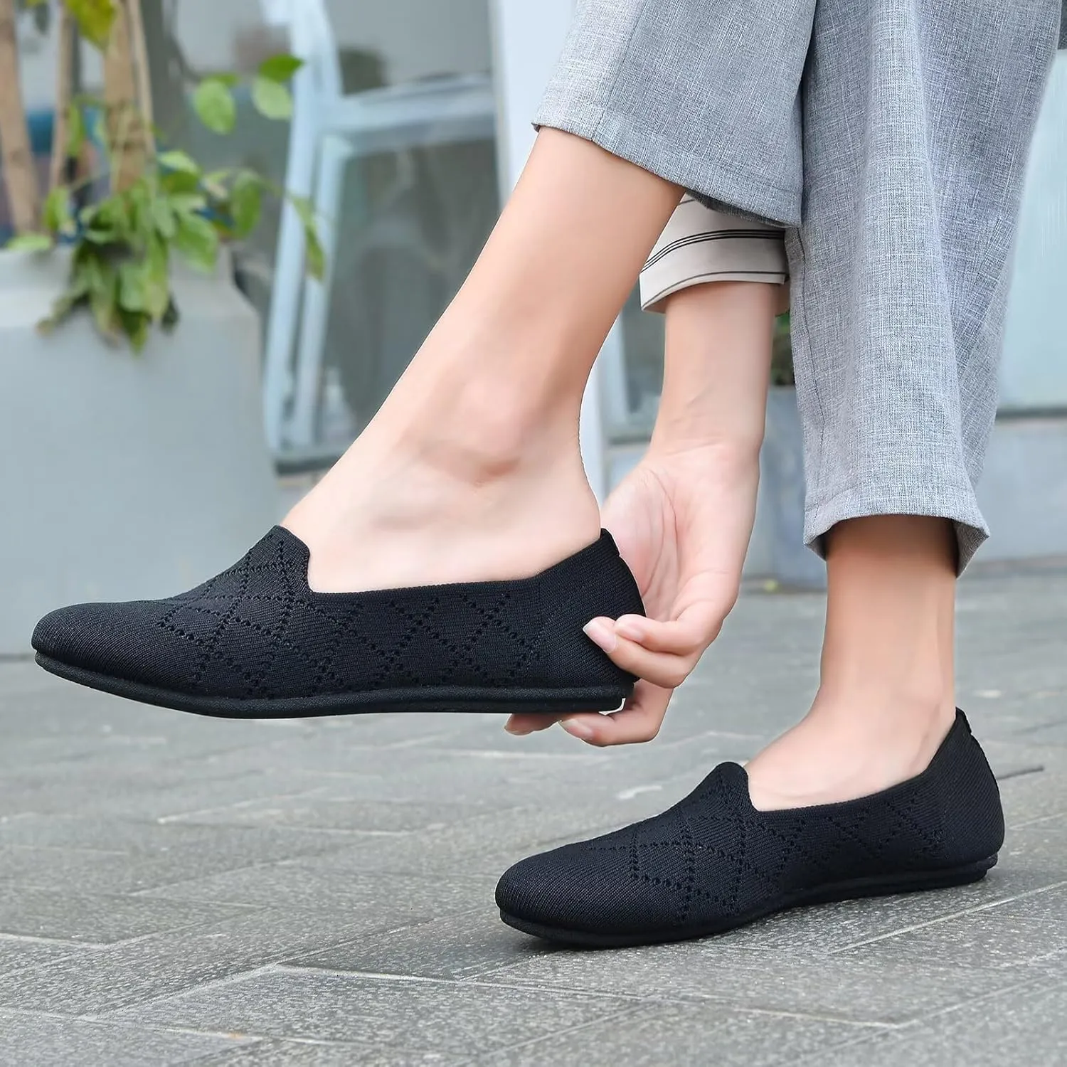 poemlady Women’s Ballet Flat Shoes Dress Shoes Knit Round Toe Slip On Ballerina Walking Flats Shoes for Woman Low Wedge Casual