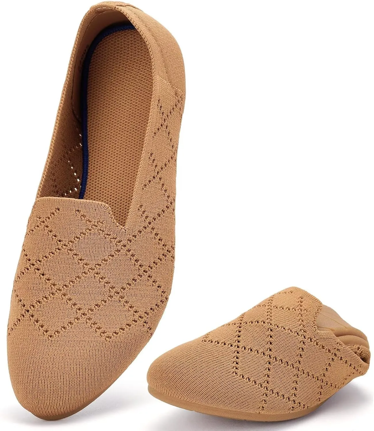 poemlady Women’s Ballet Flat Shoes Dress Shoes Knit Round Toe Slip On Ballerina Walking Flats Shoes for Woman Low Wedge Casual