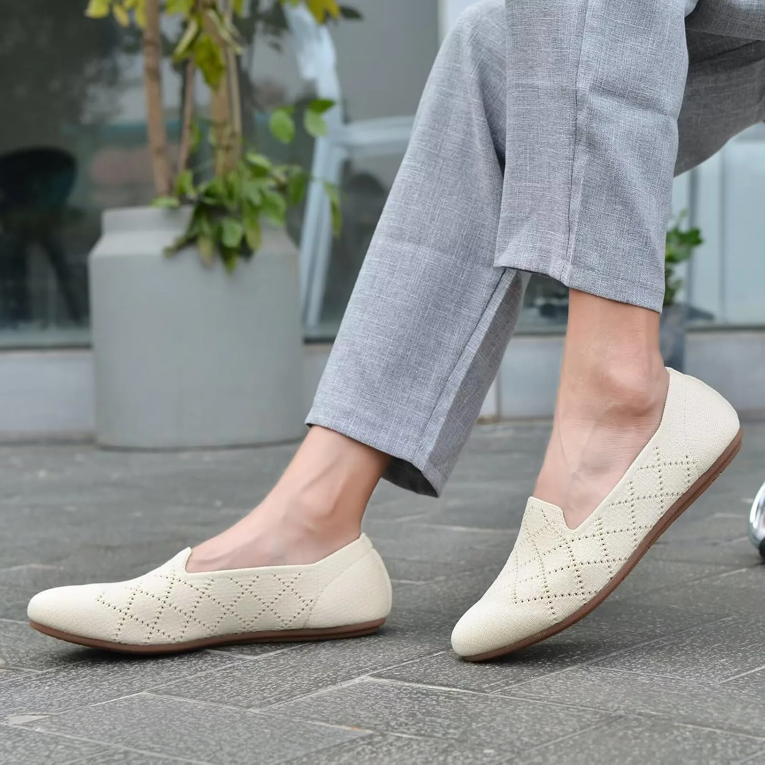 poemlady Women’s Ballet Flat Shoes Dress Shoes Knit Round Toe Slip On Ballerina Walking Flats Shoes for Woman Low Wedge Casual