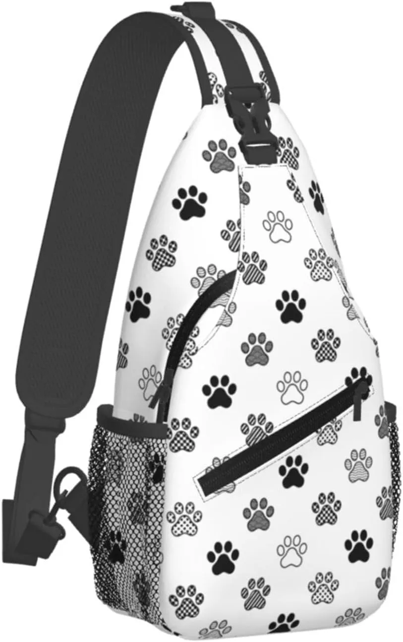 Polka Dot Dog Paw Cat Footprint Cross Chest Bag Diagonally Hiking Crossbody Bag Travel Shoulder Daypack Lightweight Sling Backpack Cycling Daypacks Fitness Chest Backpacks