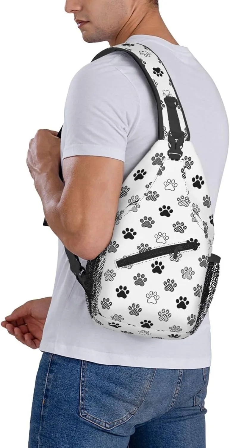 Polka Dot Dog Paw Cat Footprint Cross Chest Bag Diagonally Hiking Crossbody Bag Travel Shoulder Daypack Lightweight Sling Backpack Cycling Daypacks Fitness Chest Backpacks