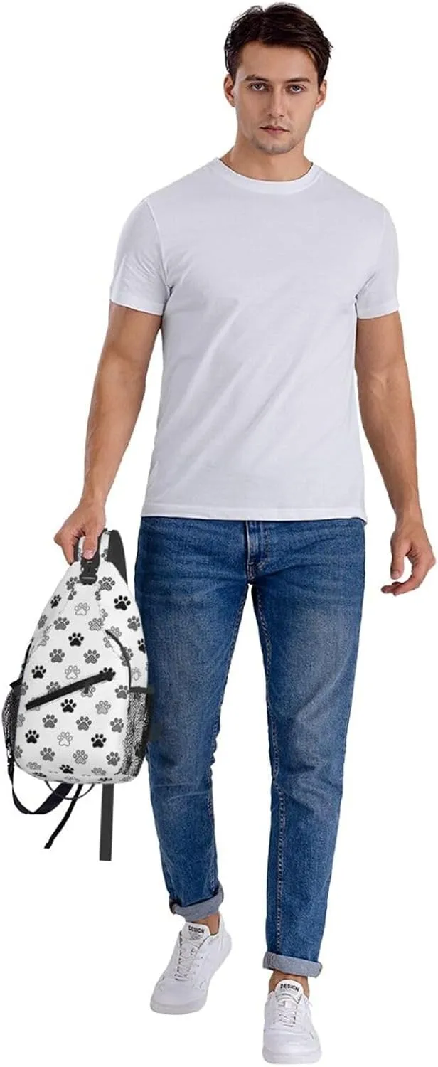 Polka Dot Dog Paw Cat Footprint Cross Chest Bag Diagonally Hiking Crossbody Bag Travel Shoulder Daypack Lightweight Sling Backpack Cycling Daypacks Fitness Chest Backpacks
