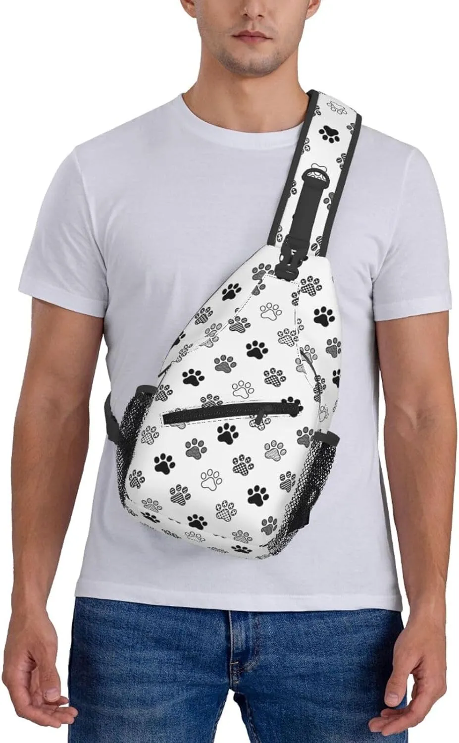Polka Dot Dog Paw Cat Footprint Cross Chest Bag Diagonally Hiking Crossbody Bag Travel Shoulder Daypack Lightweight Sling Backpack Cycling Daypacks Fitness Chest Backpacks