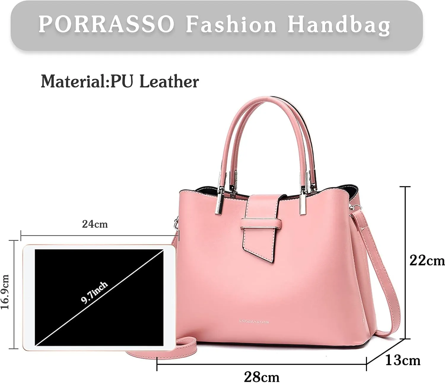 PORRASSO Fashion Handbag Purses Women Top-Handle Bags Ladies Crossbody Bag Satchel PU Leather Shoulder Tote Bags Pink