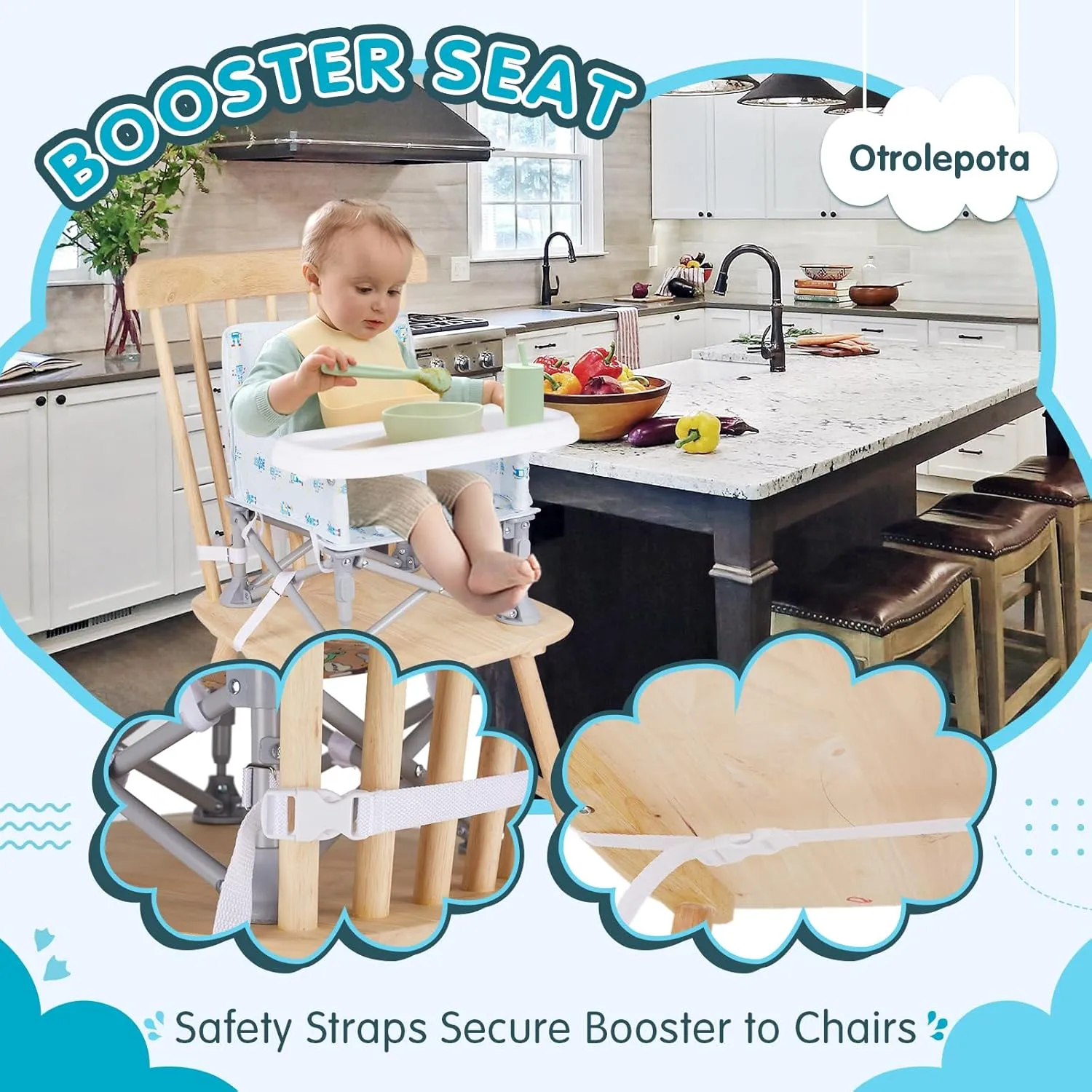 Portable Booster Seat, Toddler Baby Seat with Tray for Dining Table Compact Floor Chair for Camping Lawn Beach Babies Travel 6-36 Months