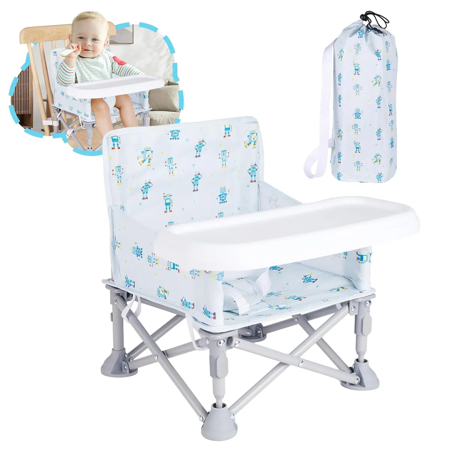 Portable Booster Seat, Toddler Baby Seat with Tray for Dining Table Compact Floor Chair for Camping Lawn Beach Babies Travel 6-36 Months