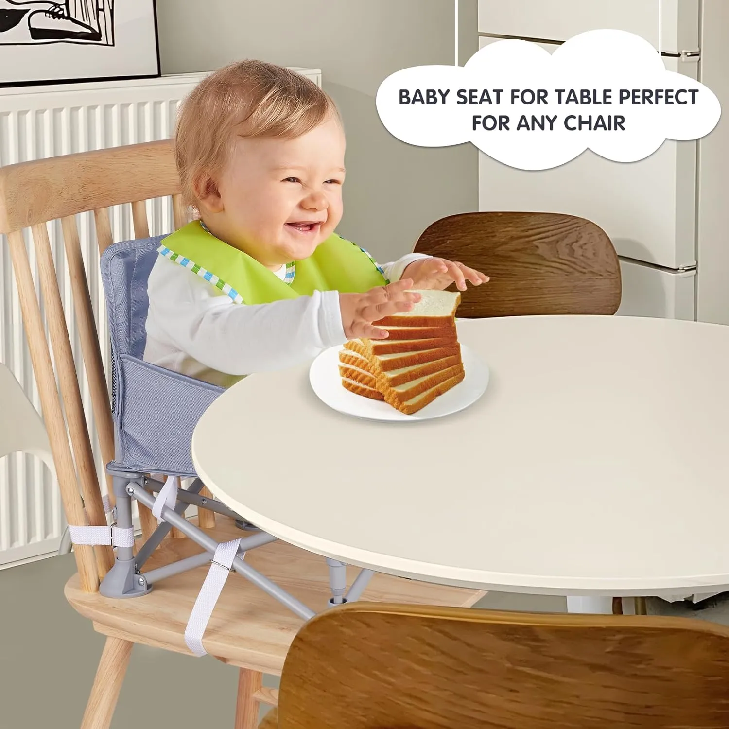 Portable Booster Seat, Toddler Baby Seat with Tray for Dining Table Compact Floor Chair for Camping Lawn Beach Babies Travel 6-36 Months