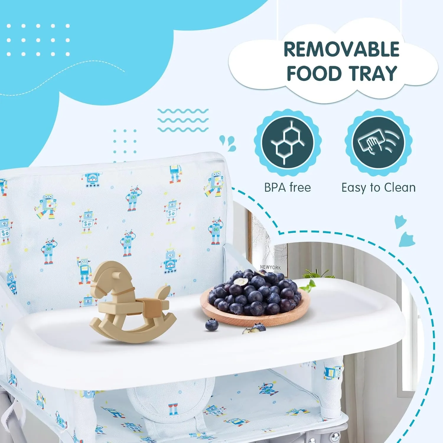 Portable Booster Seat, Toddler Baby Seat with Tray for Dining Table Compact Floor Chair for Camping Lawn Beach Babies Travel 6-36 Months